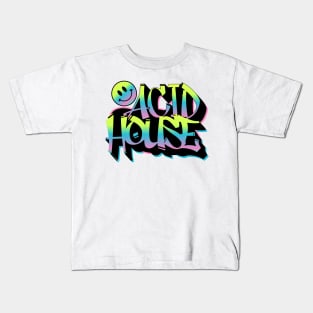 ACID HOUSE  - Graffiti Smiley (lime/blue/pink) Kids T-Shirt
